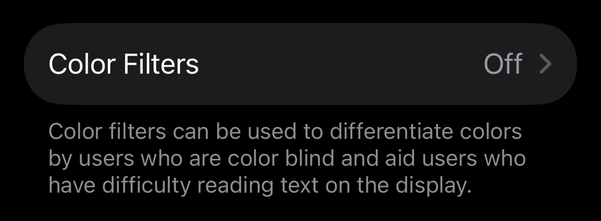 screenshot of Color Filters setting