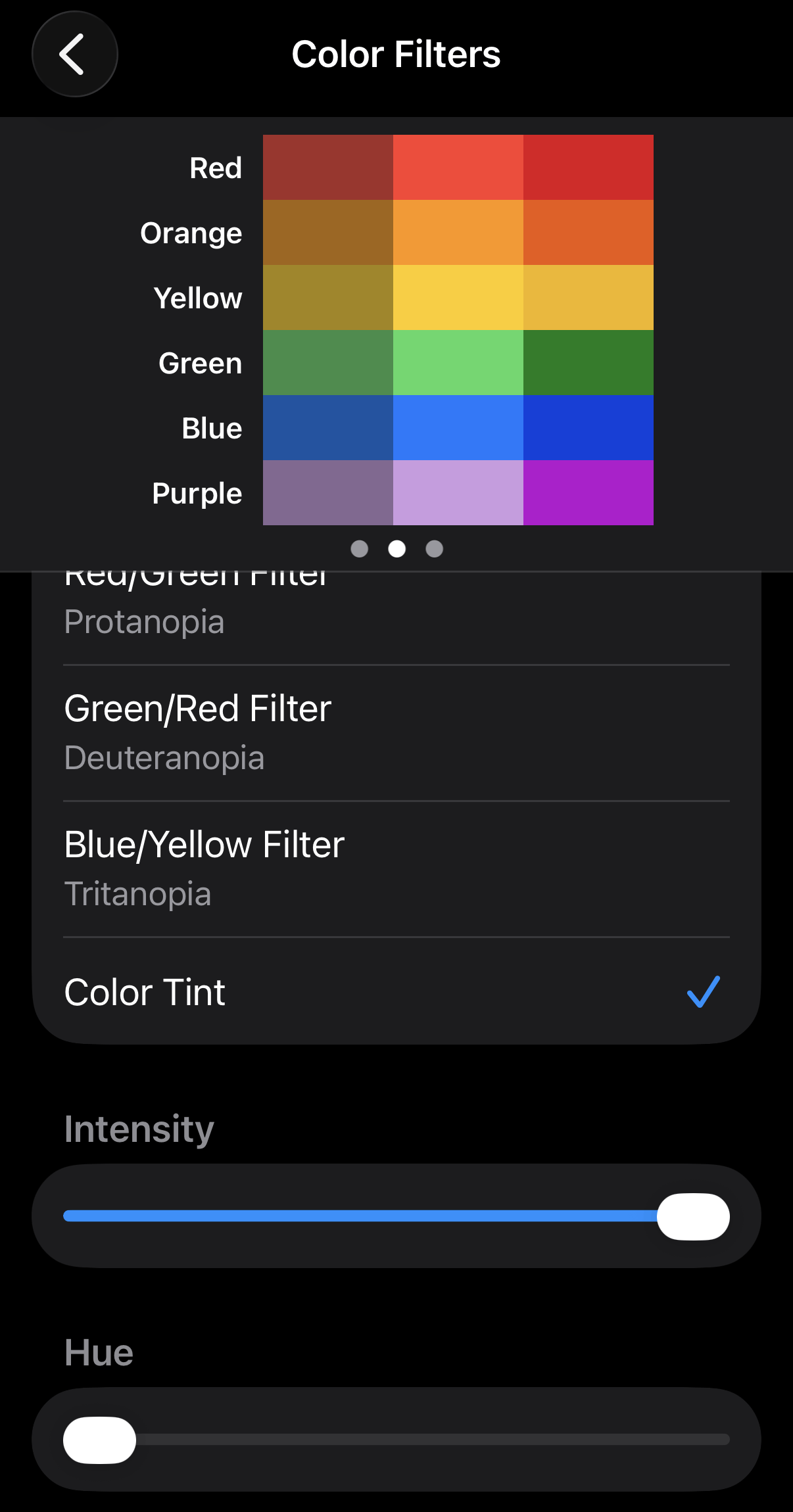 screenshot of Color Filters enabled with red Color Tint