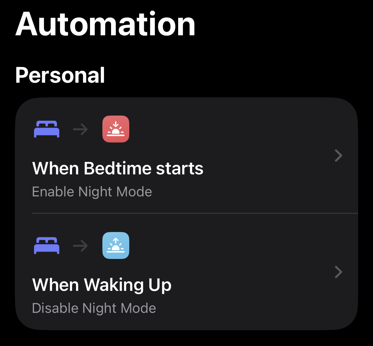 screenshot of Shortcuts Automation tab